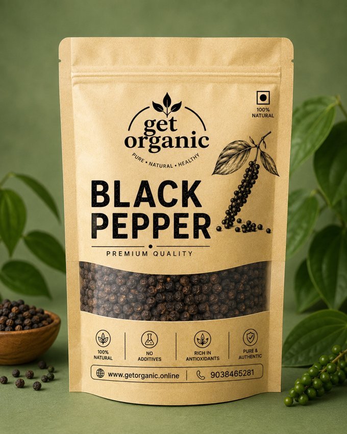 get organic Black Pepper pack, 100% natural, from Kerala